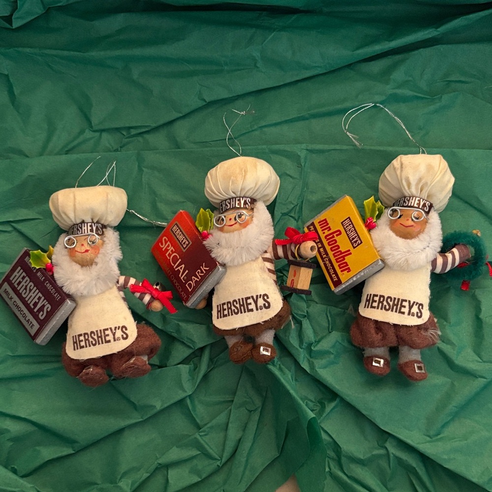Hershey’s Christmas Ornaments Holiday Chef Ornaments Vintage 3 piece Set